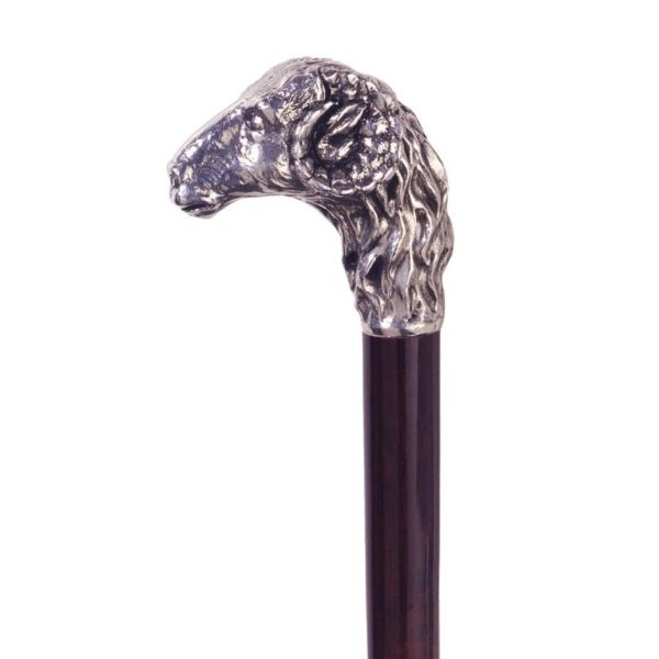 Italian Solid Hardwood Emperor s Ram Pewter Walking Stick Collectible Gift For Discount