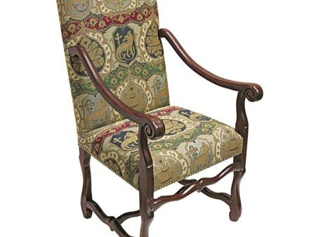 Coat of Arms  French Countryside Hand Carved Mahogany Dining Armchairs For Sale