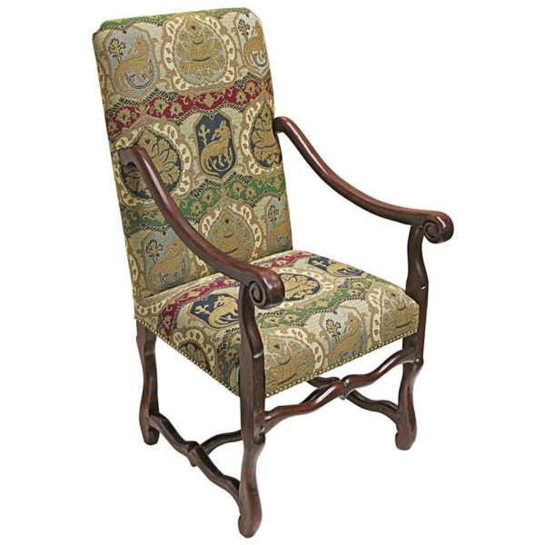 Coat of Arms  French Countryside Hand Carved Mahogany Dining Armchairs For Sale