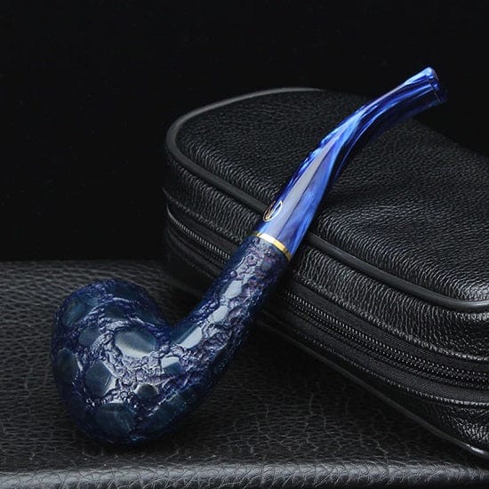 Savinelli Unique Italian Collectible Hand Made Solid Briar Wood Blue with Crocodile Pattern Pipe For Cheap