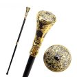 Golden Black Luxury Flower Round Handle Walking Cane Fashion Gentleman  Walking Stick Discount