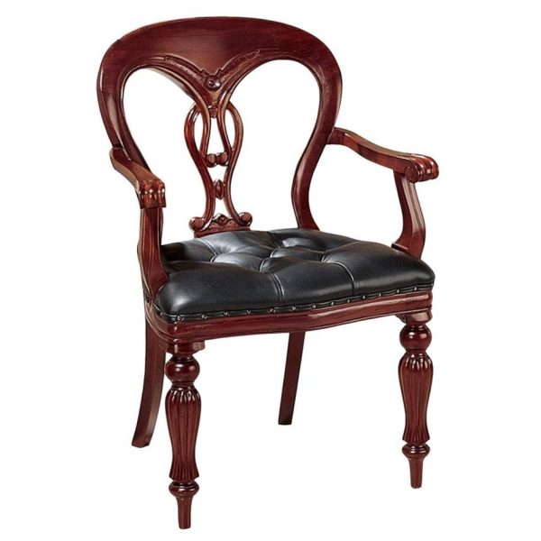 European Style Solid Mahogany  Fluted Leather Dining Armchairs Discount