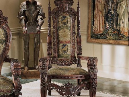 Medieval Antique Replica Solid Mahogany Throne Arm Chair By Artist Lord Raffles Sale