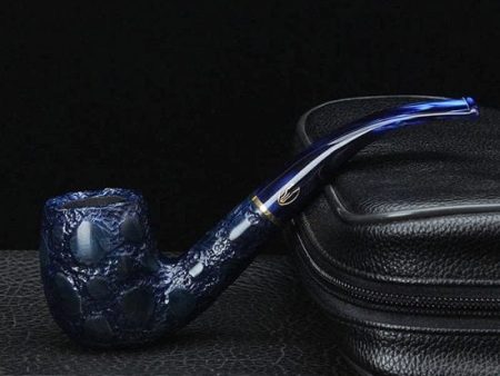 Savinelli Unique Italian Collectible Hand Made Solid Briar Wood Blue with Crocodile Pattern Pipe For Cheap