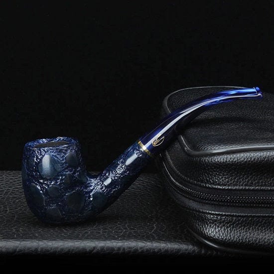 Savinelli Unique Italian Collectible Hand Made Solid Briar Wood Blue with Crocodile Pattern Pipe For Cheap