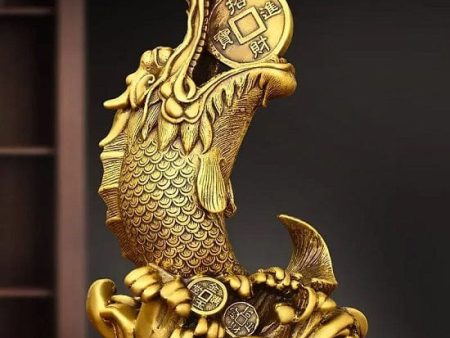 Feng Shui Golden Copper Brass Head Fish Sculptures For Welth,Sucess and Prosperity For Discount