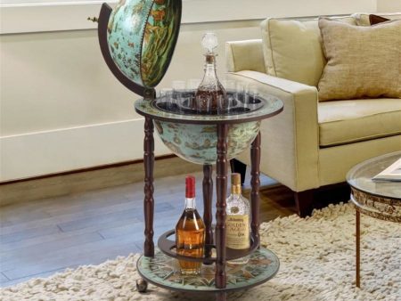 Old World Italian Style Cielo Blue Globe Bar Liquor Cabinet Online now