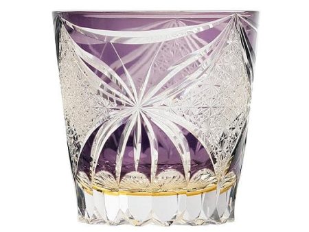 Private Collection Japanese Kiriko Style Purple Butterfly Delicate Hand Cut and Blown Lead Free Crystal Whiskey Glasses For Sale