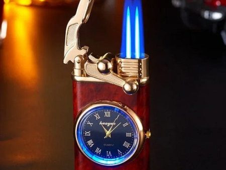 Private Collection Deasigner Windproof Gas Lighter with Quartz Wrist Watch Gift Smoking Accessories on Sale