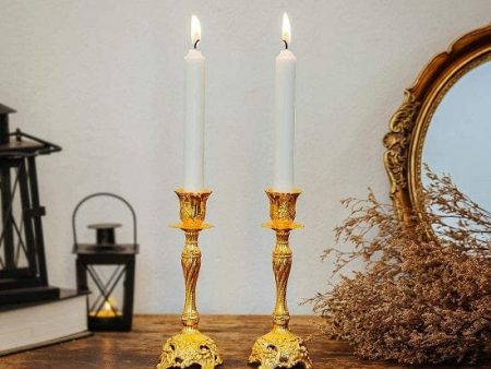 2 Pack Candle Holders 18cm 7   24 karat Gold Plated Candlesticks Holder For Shabbat on Sale