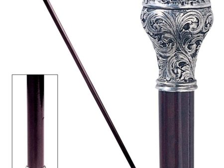 Italian Solid Hardwood Ornamental Classic Flamboyant  Ball Pewter Walking Stick Collectible Gift Fashion