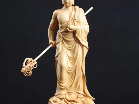 Boxwood Buddha Statue Ksitigarbha Large Wood Carved Sculpture Dizang Wang Bodhisattva For Good Luck,Wealth and Prosperity Cheap