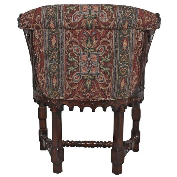 Gothic Style  English library Solid Mahogany Chair with Heraldic Griffin Fabric For Cheap