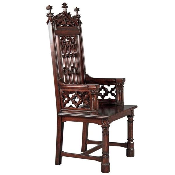 Hand Carved Solid Mahogany Replica Gothic Cathedral Arm Chair Fashion