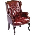 Elegant Mahogany Wood Finish Vintage Designer Wingback Traditional  Burgundy Armchair on Sale